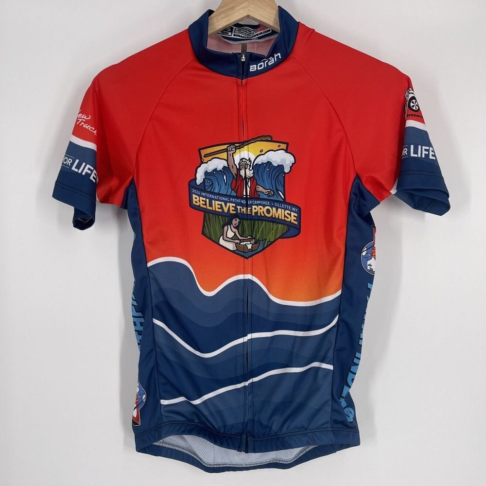 Borah Mens 2024 Pathfinder Camporee Cycling Jersey Red Blue Believe The Promise